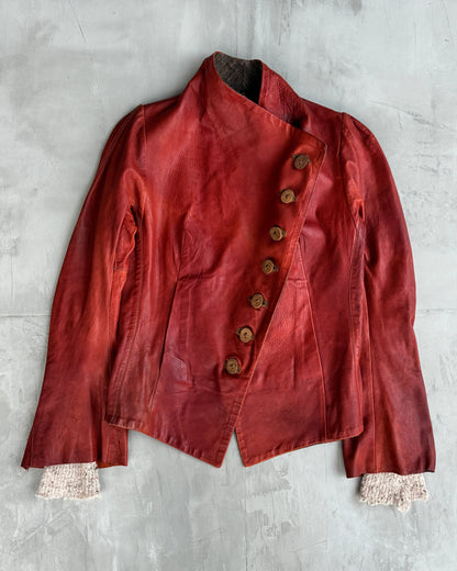 ISAAC SELLAM EXPERIENCE ASYMMETRIC RED LEATHER JACKET - M/L | M/L, Red