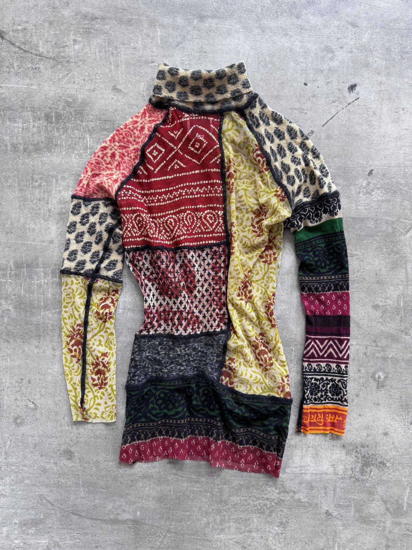 Jean-Paul Gaultier Patchwork Sheet Mock Neck LS Top | Medium, Multicoloured