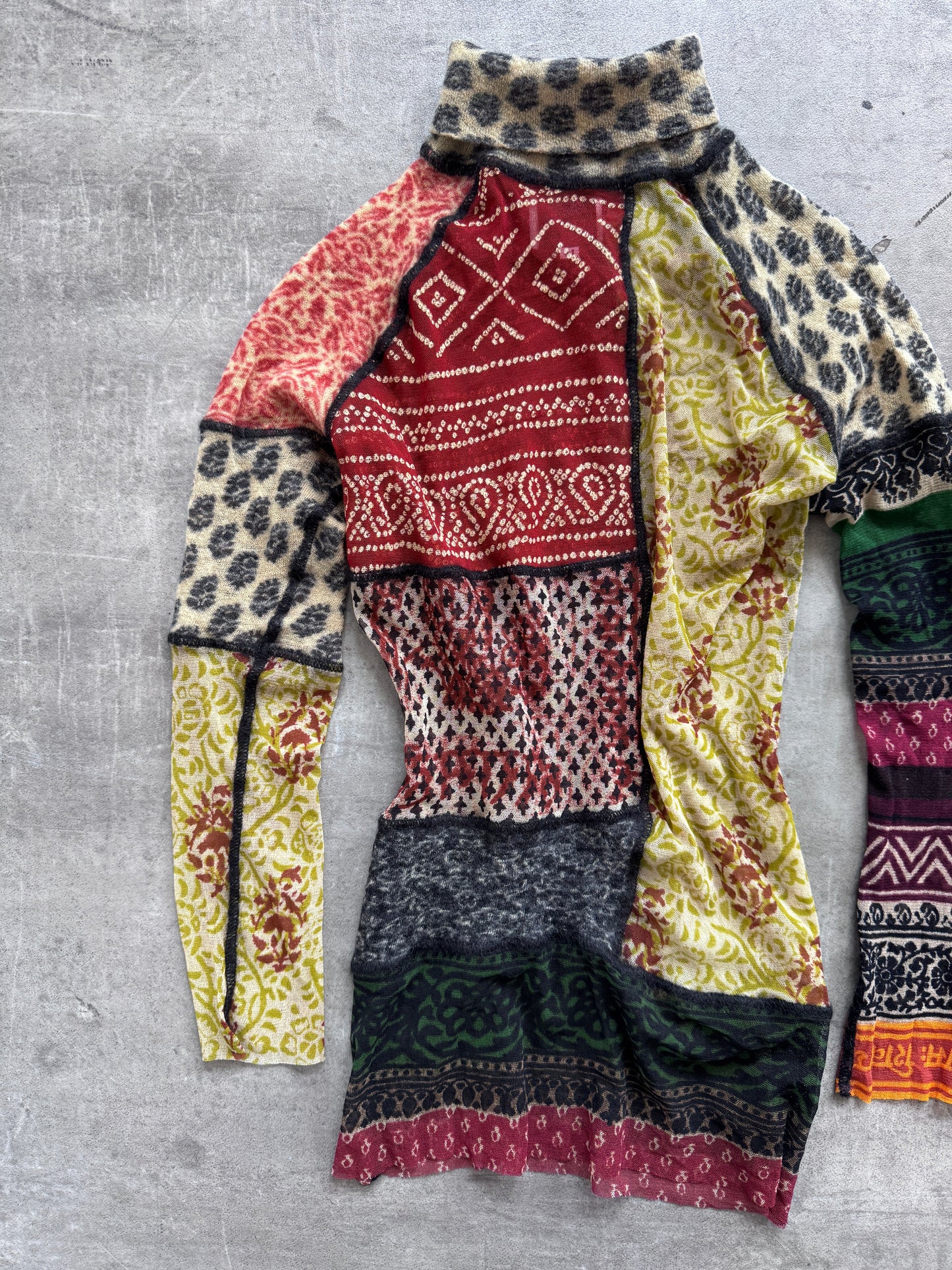 Jean-Paul Gaultier Patchwork Sheet Mock Neck LS Top | Medium, Multicoloured
