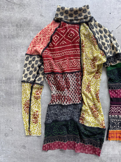 Jean-Paul Gaultier Patchwork Sheet Mock Neck LS Top | Medium, Multicoloured