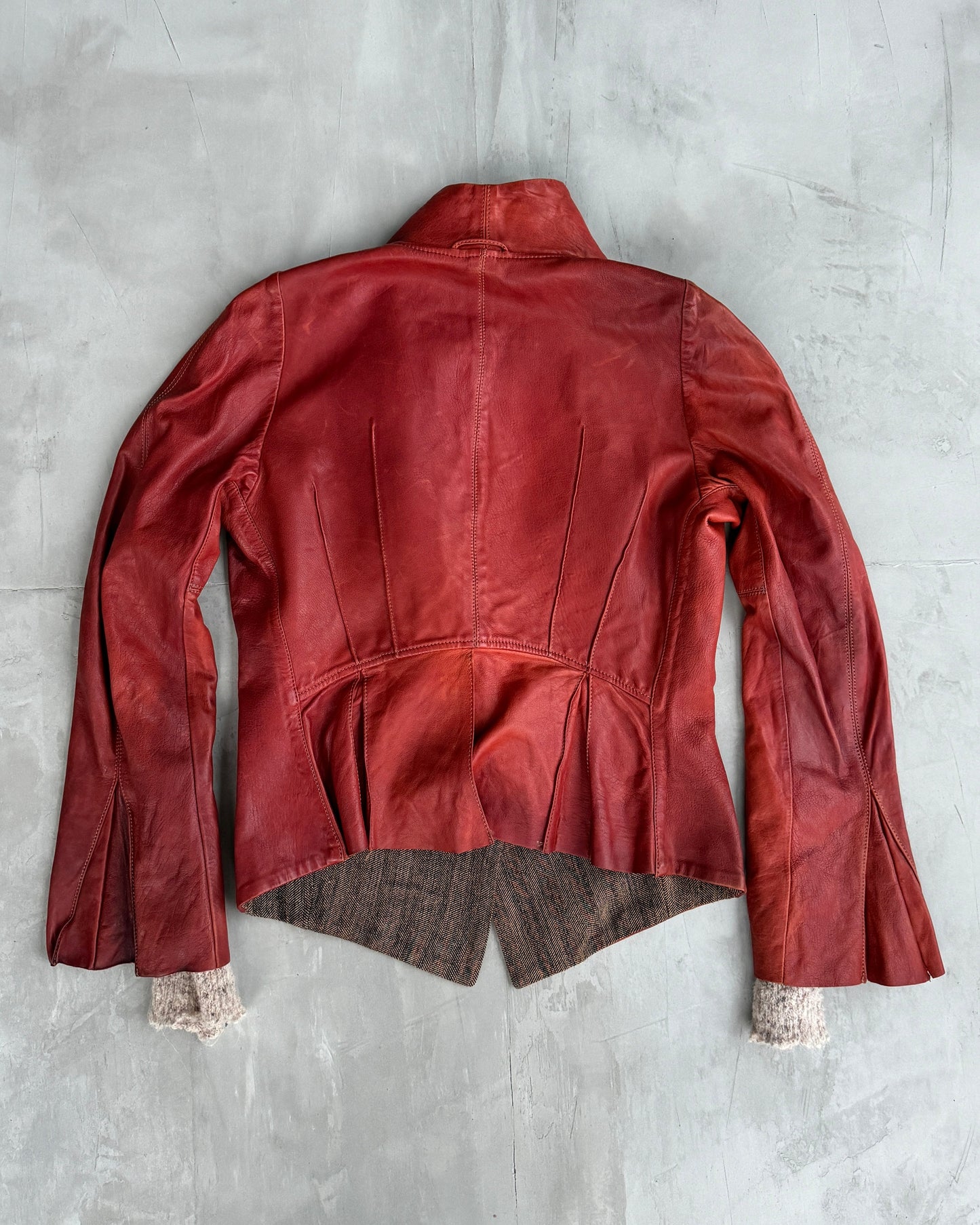 ISAAC SELLAM EXPERIENCE ASYMMETRIC RED LEATHER JACKET - M/L | M/L, Red