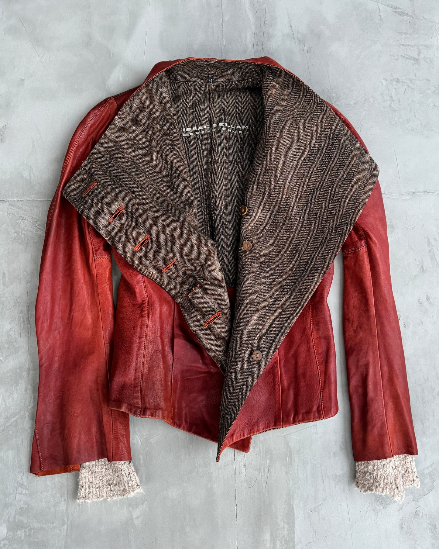 ISAAC SELLAM EXPERIENCE ASYMMETRIC RED LEATHER JACKET - M/L | M/L, Red