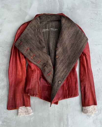 ISAAC SELLAM EXPERIENCE ASYMMETRIC RED LEATHER JACKET - M/L | M/L, Red