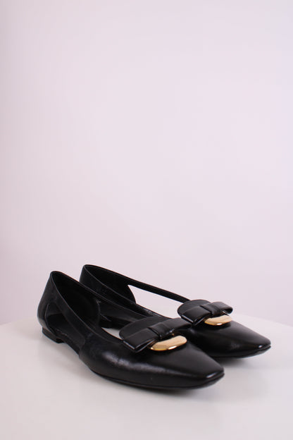 Ferragamo Cut Out Bow Flats Black 4 | O/S, Black