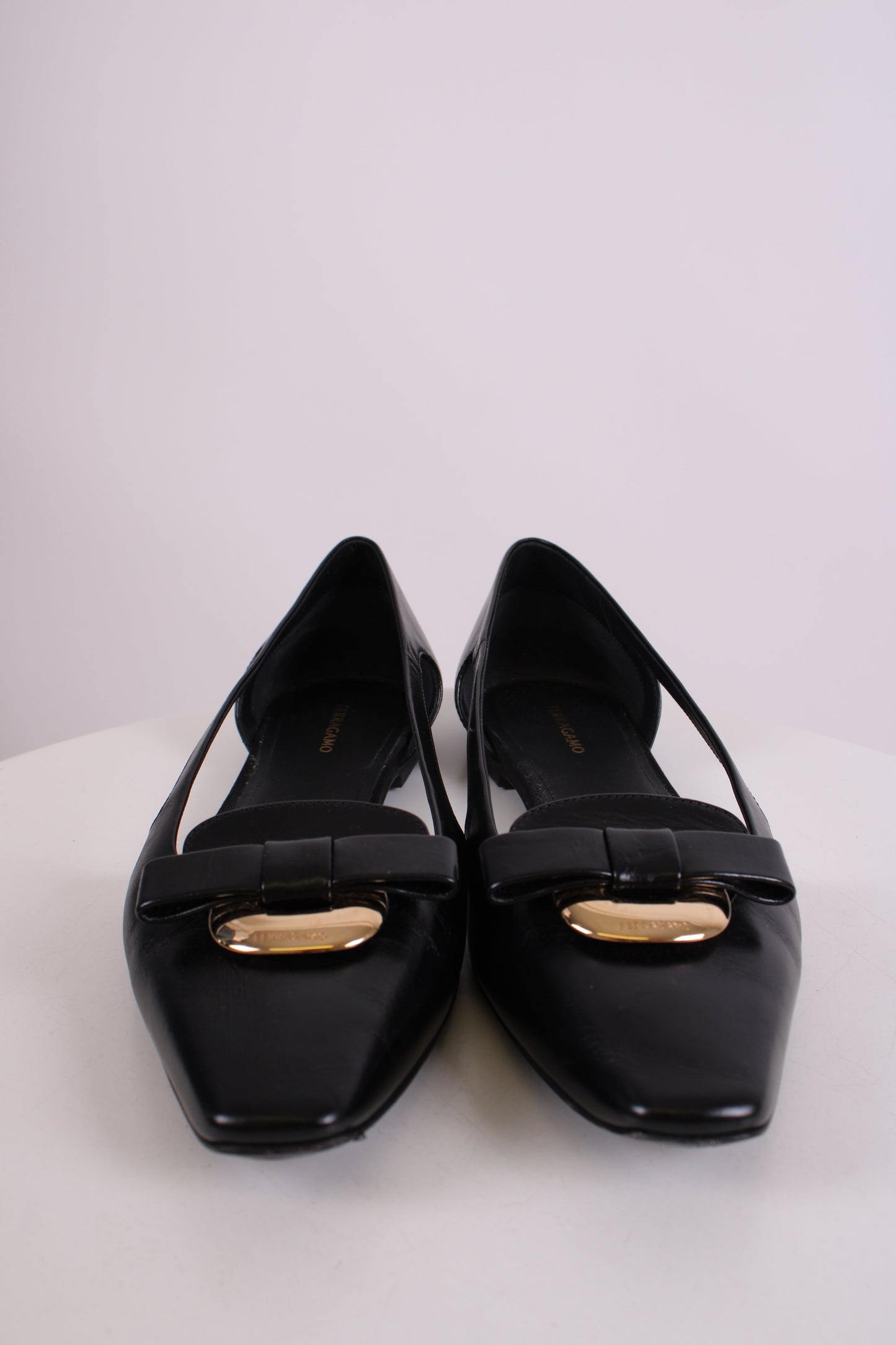 Ferragamo Cut Out Bow Flats Black 4 | O/S, Black