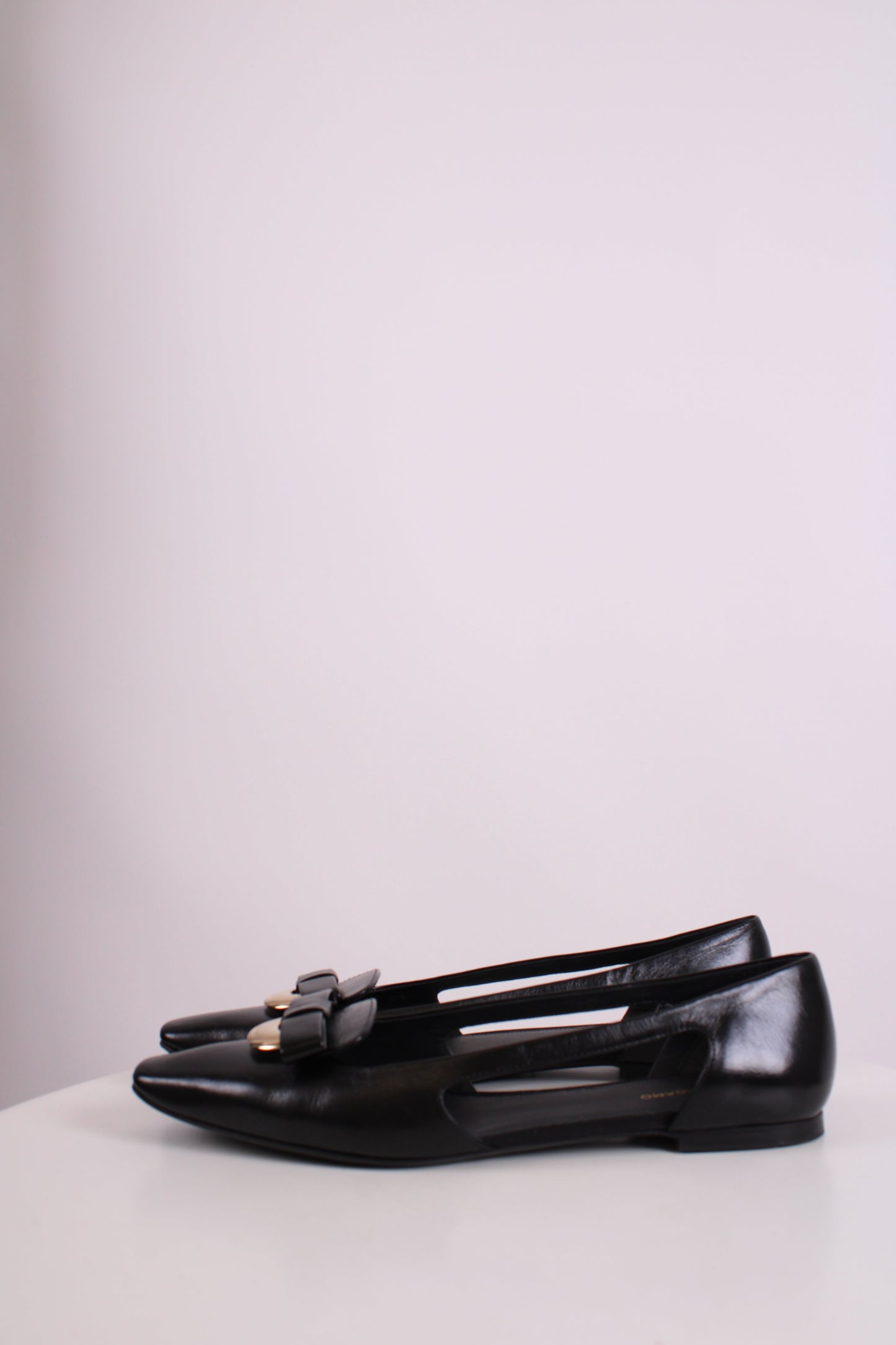Ferragamo Cut Out Bow Flats Black 4 | O/S, Black