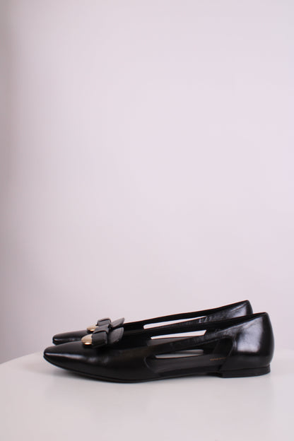 Ferragamo Cut Out Bow Flats Black 4 | O/S, Black