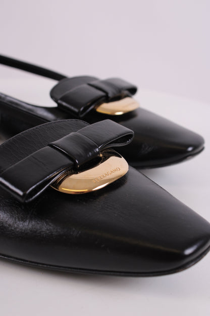 Ferragamo Cut Out Bow Flats Black 4 | O/S, Black