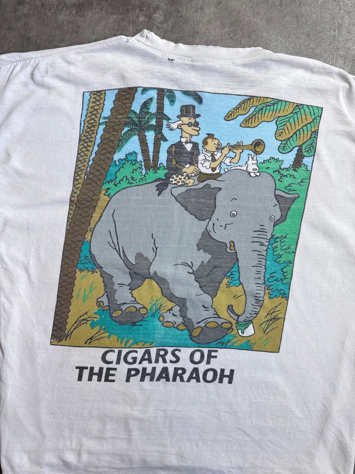 XY Body Adventures of TinTin 90's Distressed White Graphic Tee