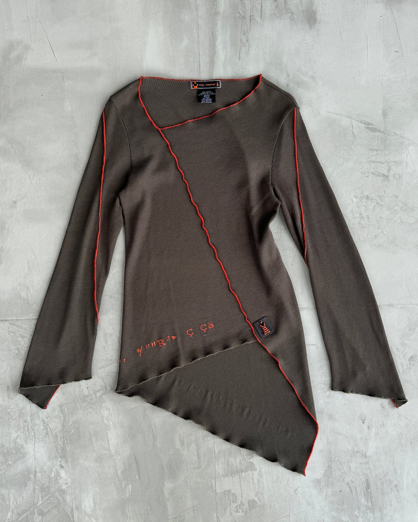 COP COPINE RIBBED LONG SLEEVE ASYMMETRIC TOP - S | Large, Brown