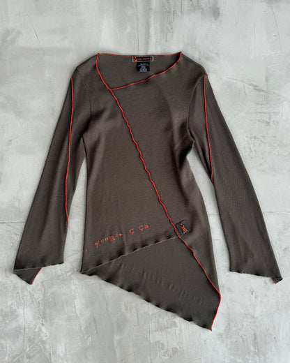 COP COPINE RIBBED LONG SLEEVE ASYMMETRIC TOP - S | Large, Brown