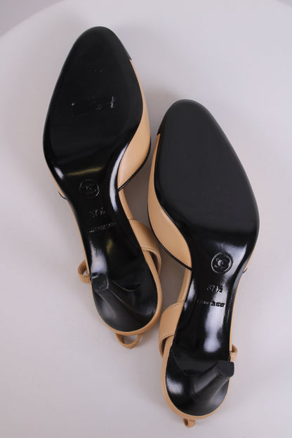 Chanel Slingback CC Bow Heels Beige/ Black 37.5 | O/S, Beige