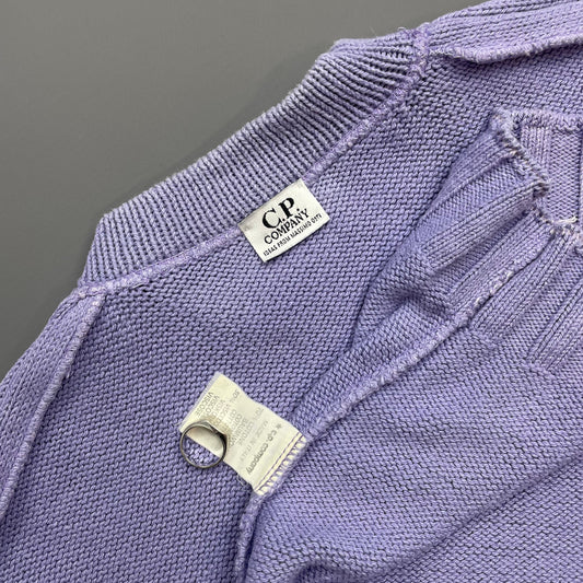 C.P.Company Purple 80s Ideas From Massimo Osti Chest Spellout Knit Crewneck Jumper | Medium, Purple