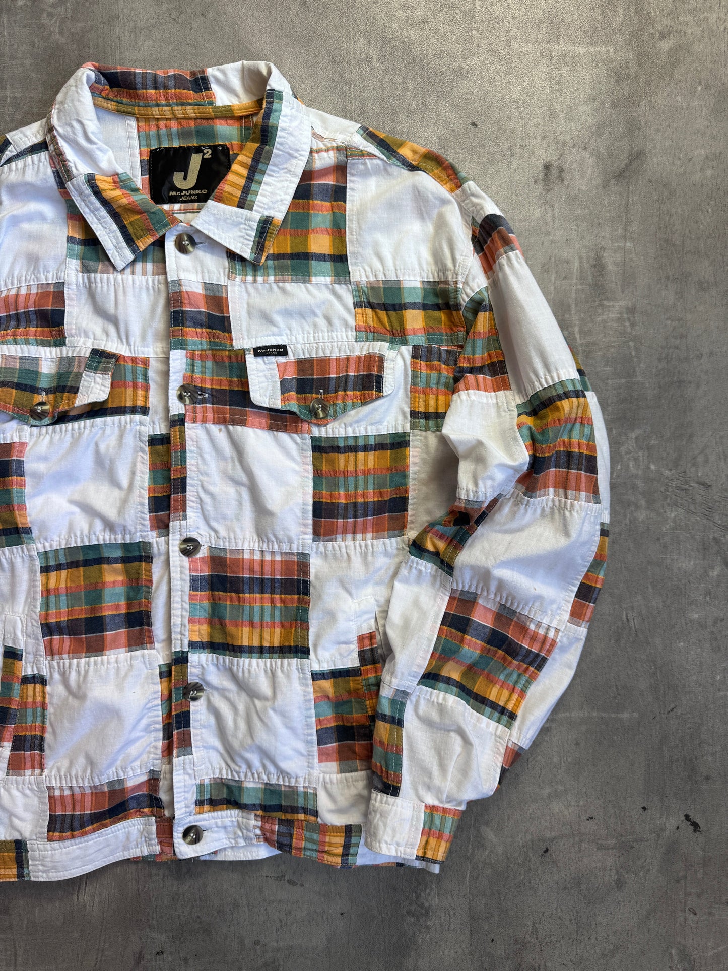 Mr.Junko Jeans White Plaid Lightweight Button Down Jacket