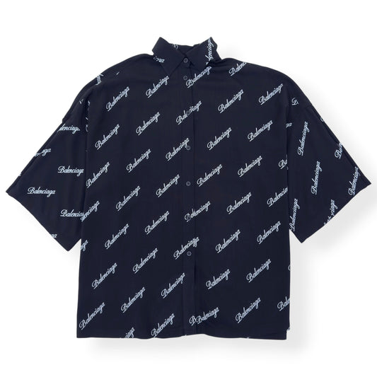 BALENCIAGA MONOGRAM PRINT OVERSIZED SHIRT BLACK / WHITE 34 / XS | XS, Black