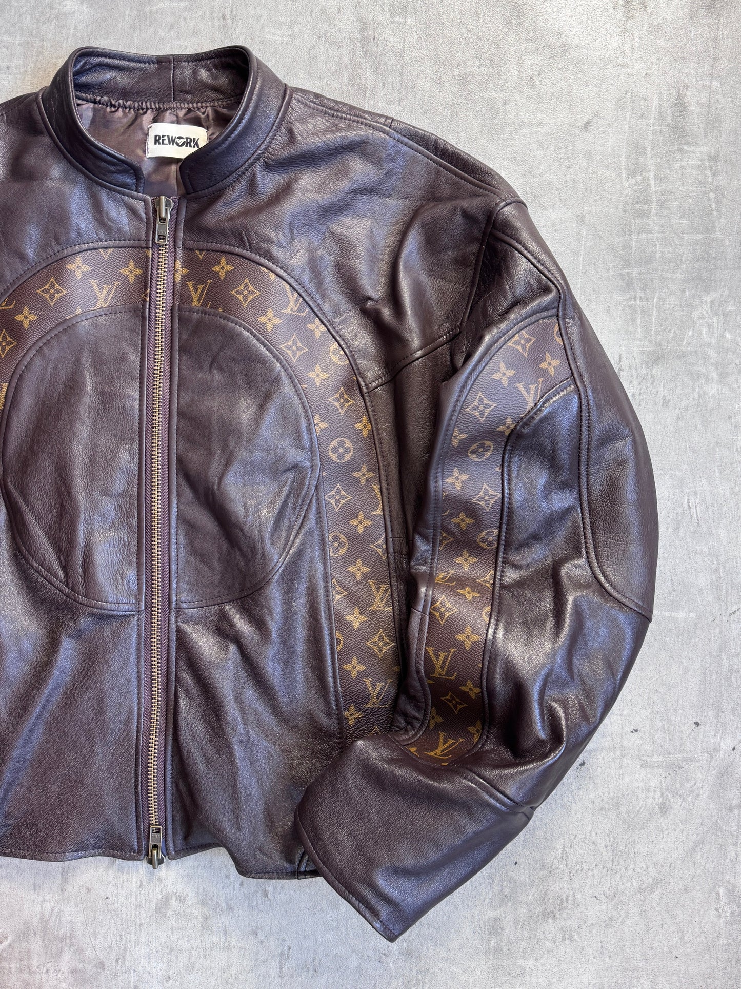 VT Rework: Louis Vuitton Monogram Brown Leather Jacket