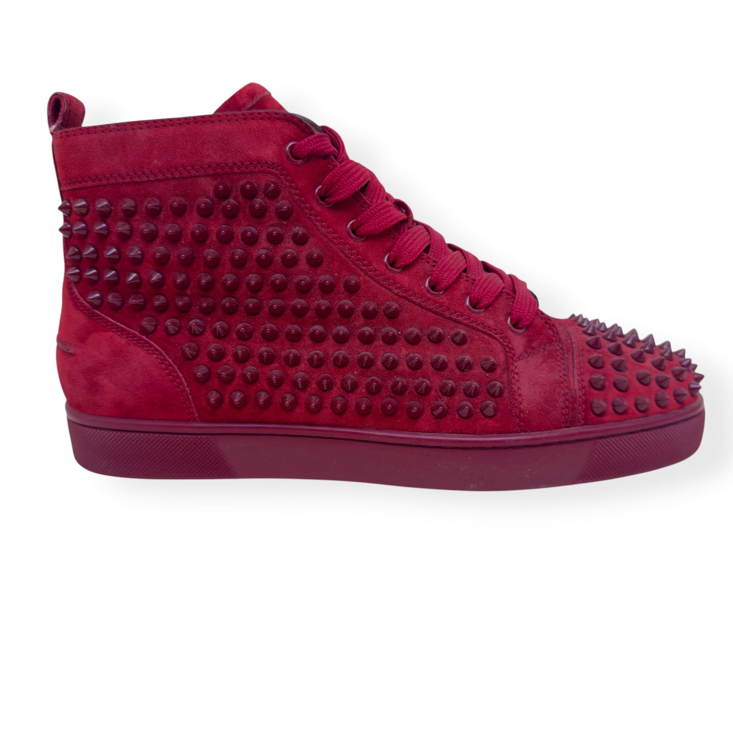 CHRISTIAN LOUBOUTIN LOUIS SPIKE SUEDE HIGH TOP SNEAKER RED 41.5 / UK7.5 | UK 7.5, Red