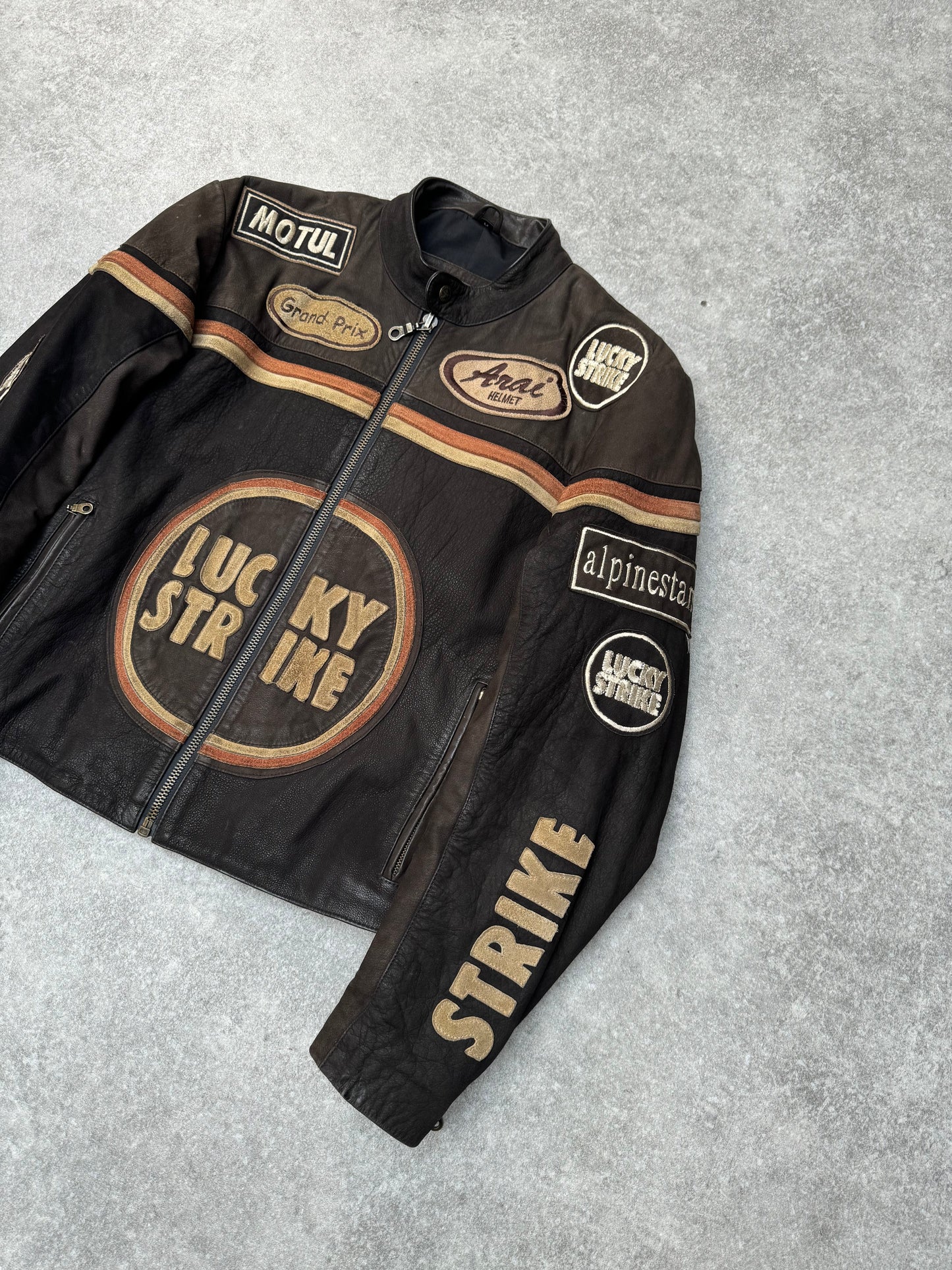 00s 'Lucky Stirke' Brown Suede Detailed Leather Jacket