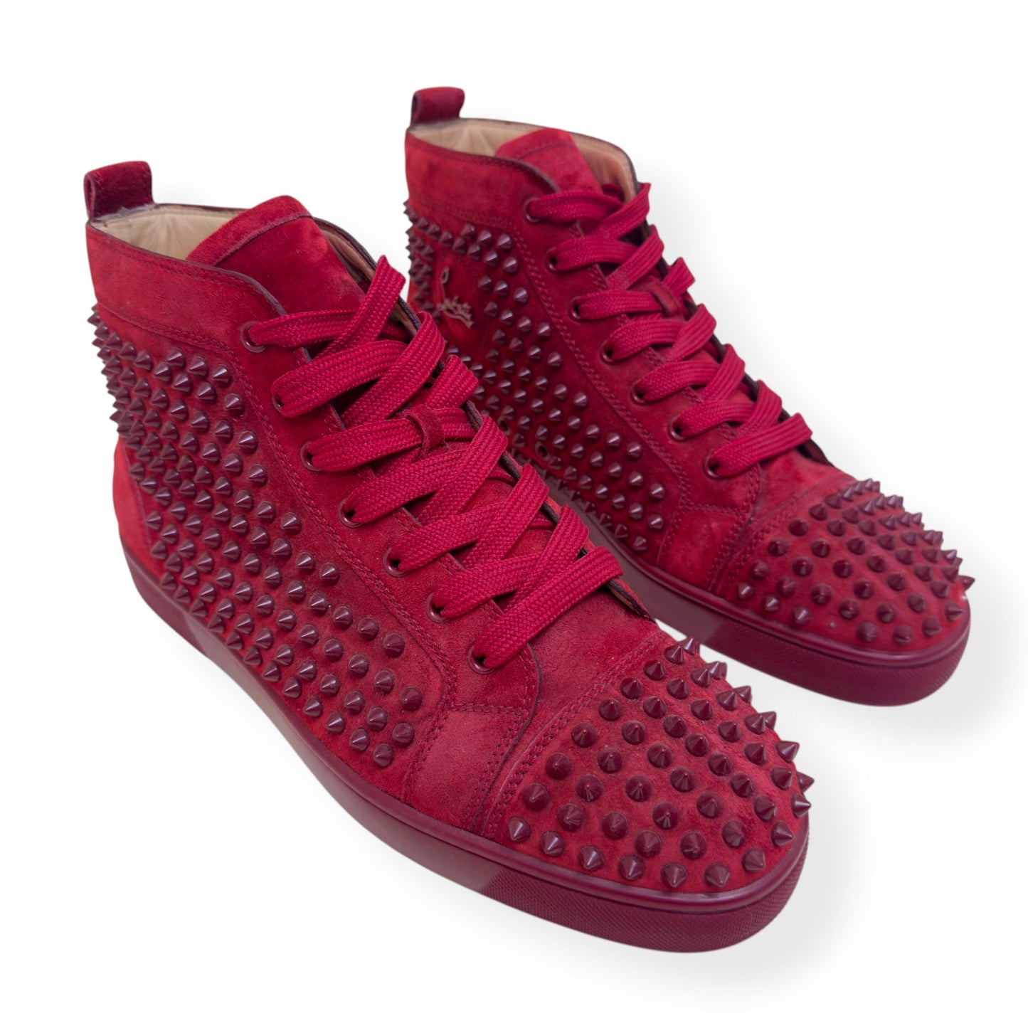 CHRISTIAN LOUBOUTIN LOUIS SPIKE SUEDE HIGH TOP SNEAKER RED 41.5 / UK7.5 | UK 7.5, Red
