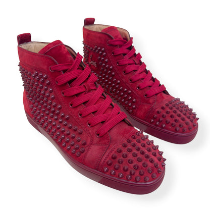 CHRISTIAN LOUBOUTIN LOUIS SPIKE SUEDE HIGH TOP SNEAKER RED 41.5 / UK7.5 | UK 7.5, Red