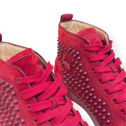 CHRISTIAN LOUBOUTIN LOUIS SPIKE SUEDE HIGH TOP SNEAKER RED 41.5 / UK7.5 | UK 7.5, Red