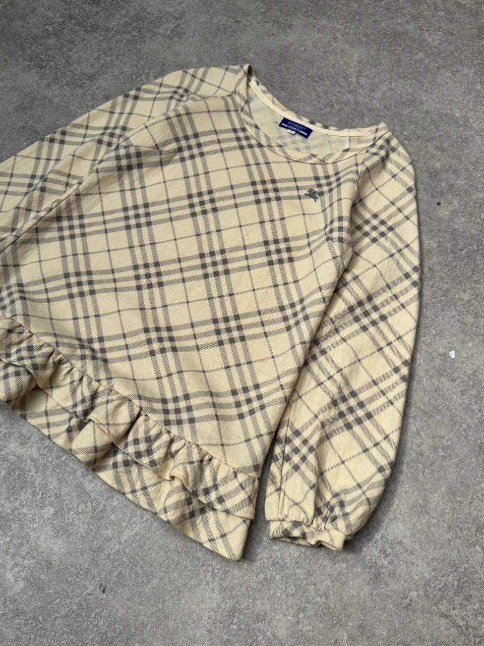 Burberry Blue Label Nova Check Ruffle Wool Sweater