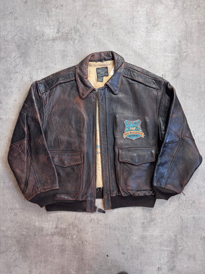 Avirex D-Day 50th Anivversary Brown Leather A2 Painted Bomber Jacket