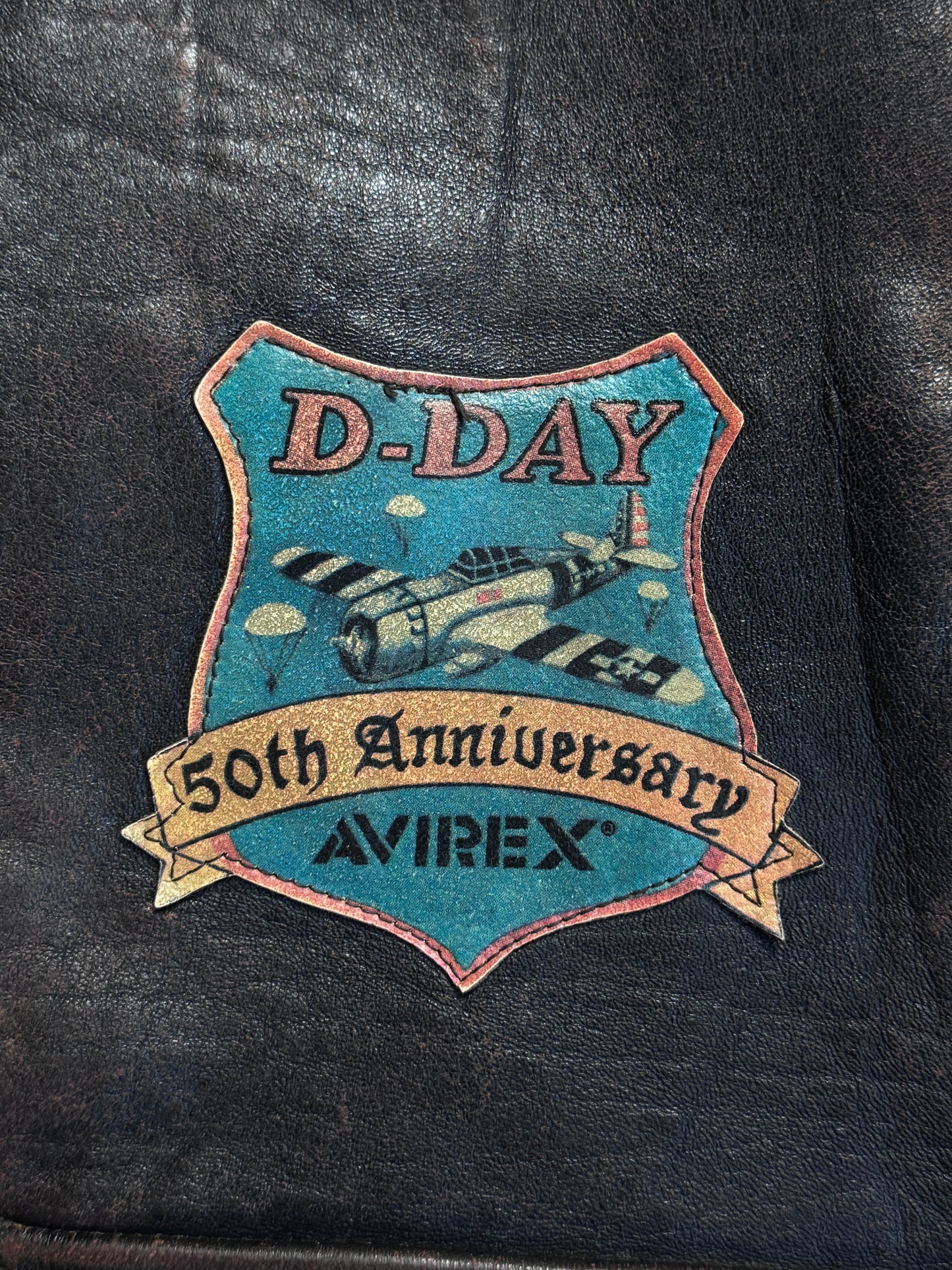 Avirex D-Day 50th Anivversary Brown Leather A2 Painted Bomber Jacket