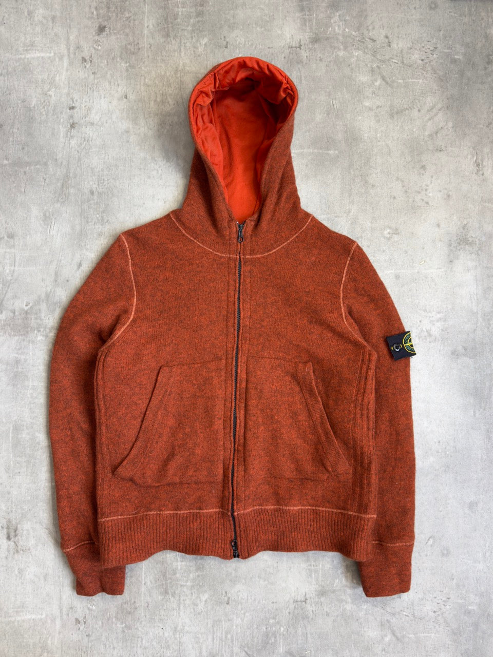 A/W 2007 Stone Island Orange Wool Hooded Sweater
