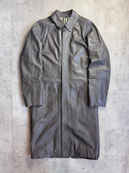 Burberry Nova Check Lined Brown Leather Trench Coat