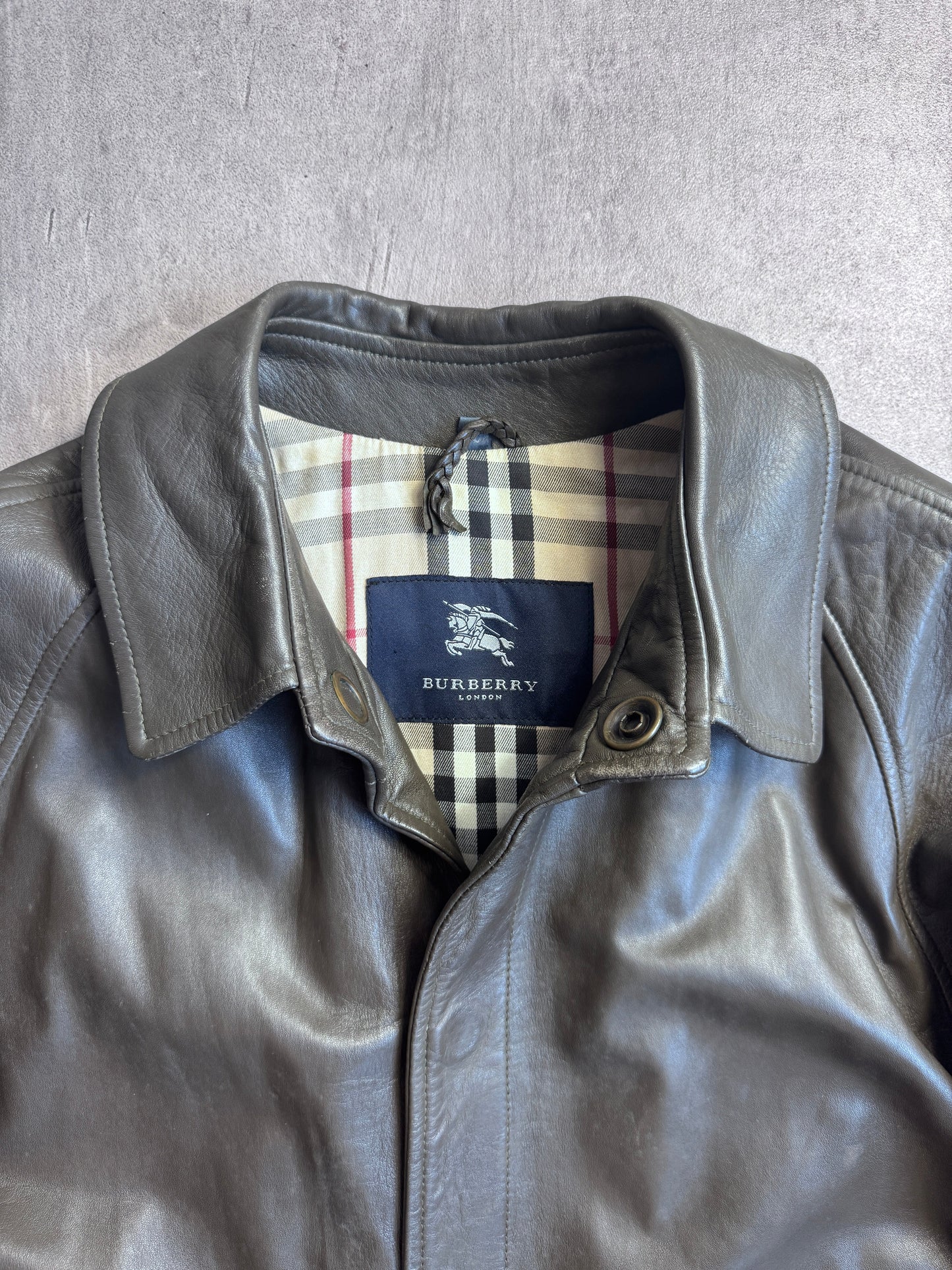 Burberry Nova Check Lined Brown Leather Trench Coat