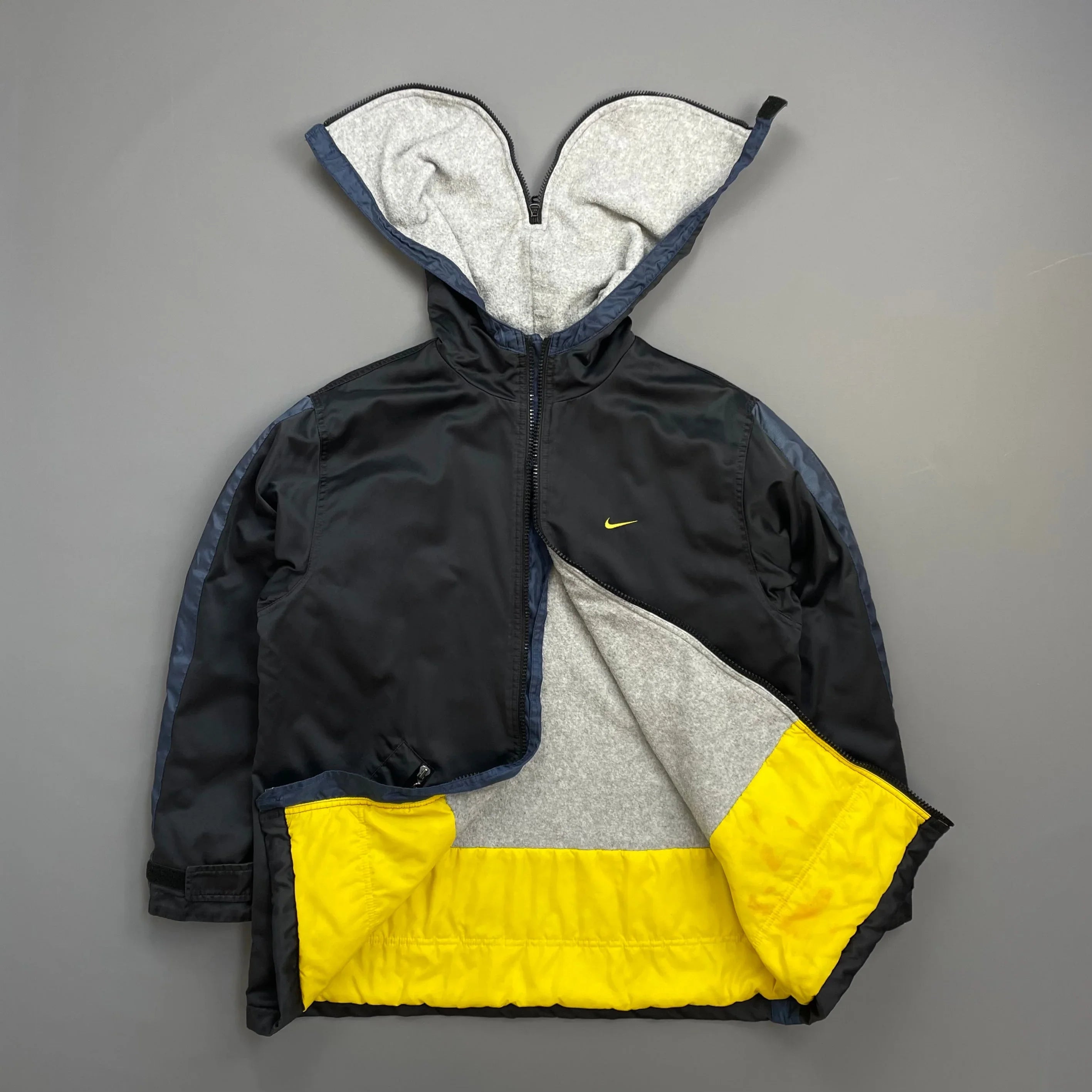 nike longline padded jacket with back swoosh in stone