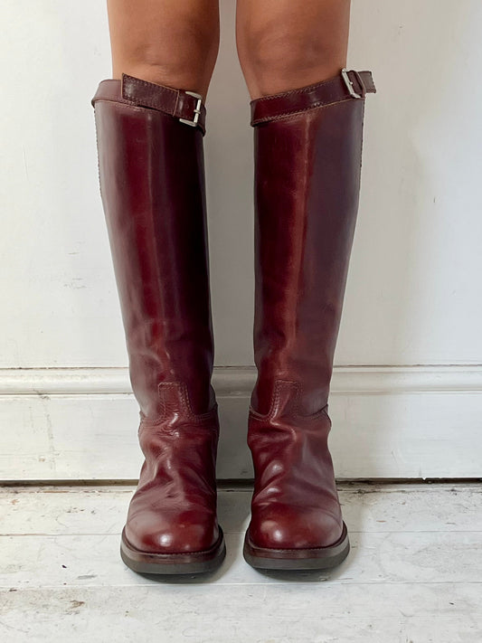 ANN DEMEULEMEESTER RIDING BOOTS (EU 42) | DEFAULT TITLE, Burgundy