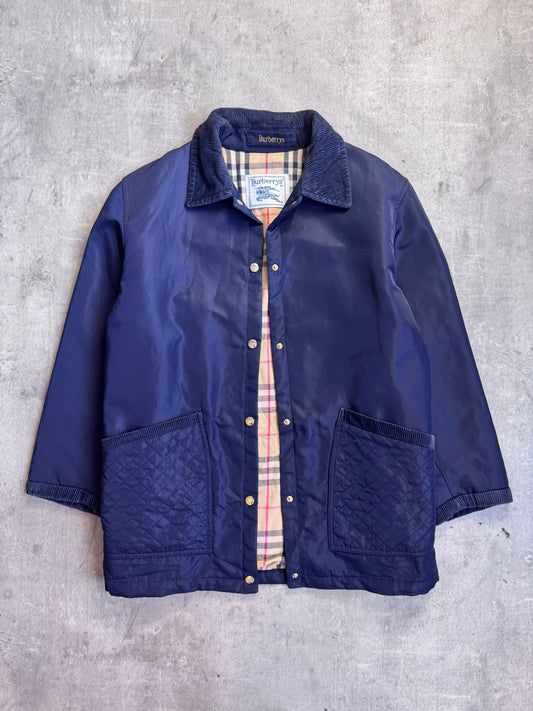 Burberry Navy Nova Check Lined Quilted Pocket Garden Jacket