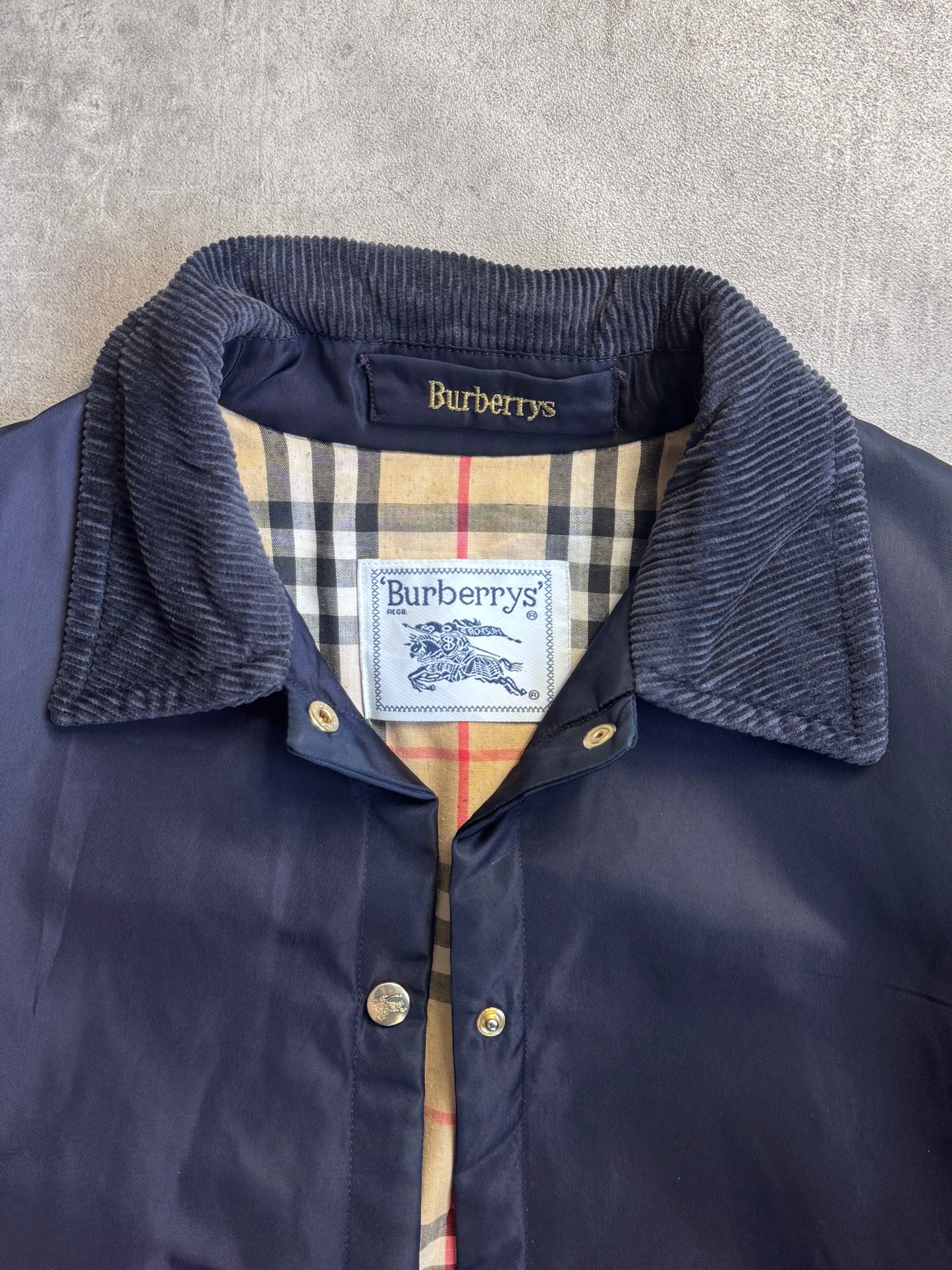 Burberry Navy Nova Check Lined Quilted Pocket Garden Jacket