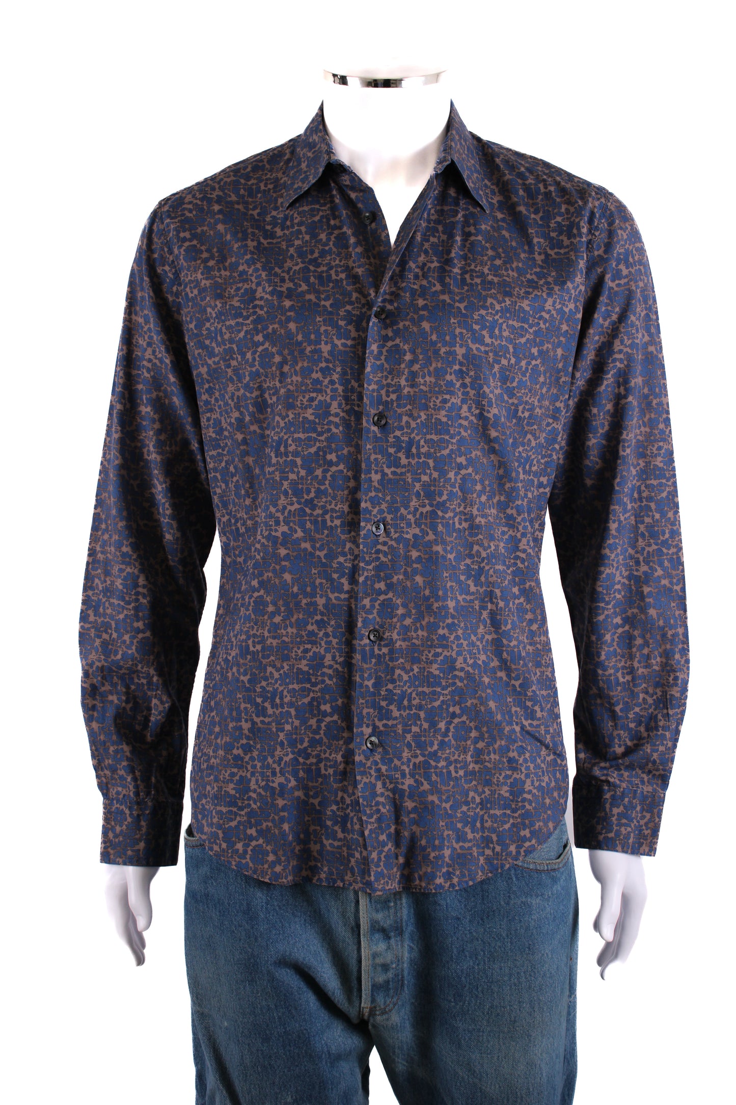Hermes L/S Print Shirt Blue/ Grey 15.5/ 39 | Medium, Multicoloured