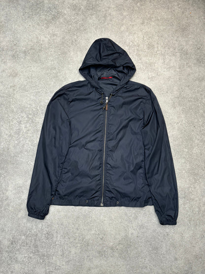 Prada Leather Lace Perforated Logo Full-Zip Nylon Jacket