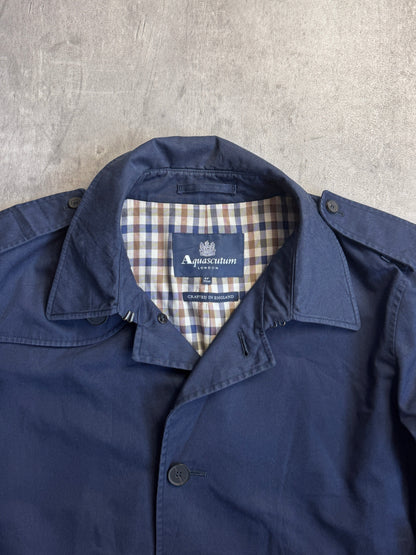 Aquascutum London Navy Gingham Lined Trench Coat