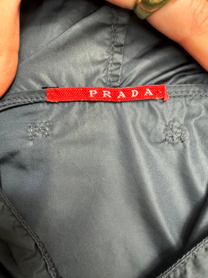 Prada Leather Lace Perforated Logo Full-Zip Nylon Jacket