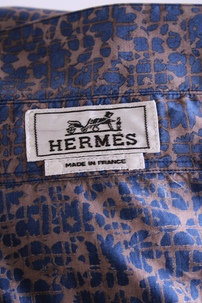 Hermes L/S Print Shirt Blue/ Grey 15.5/ 39 | Medium, Multicoloured