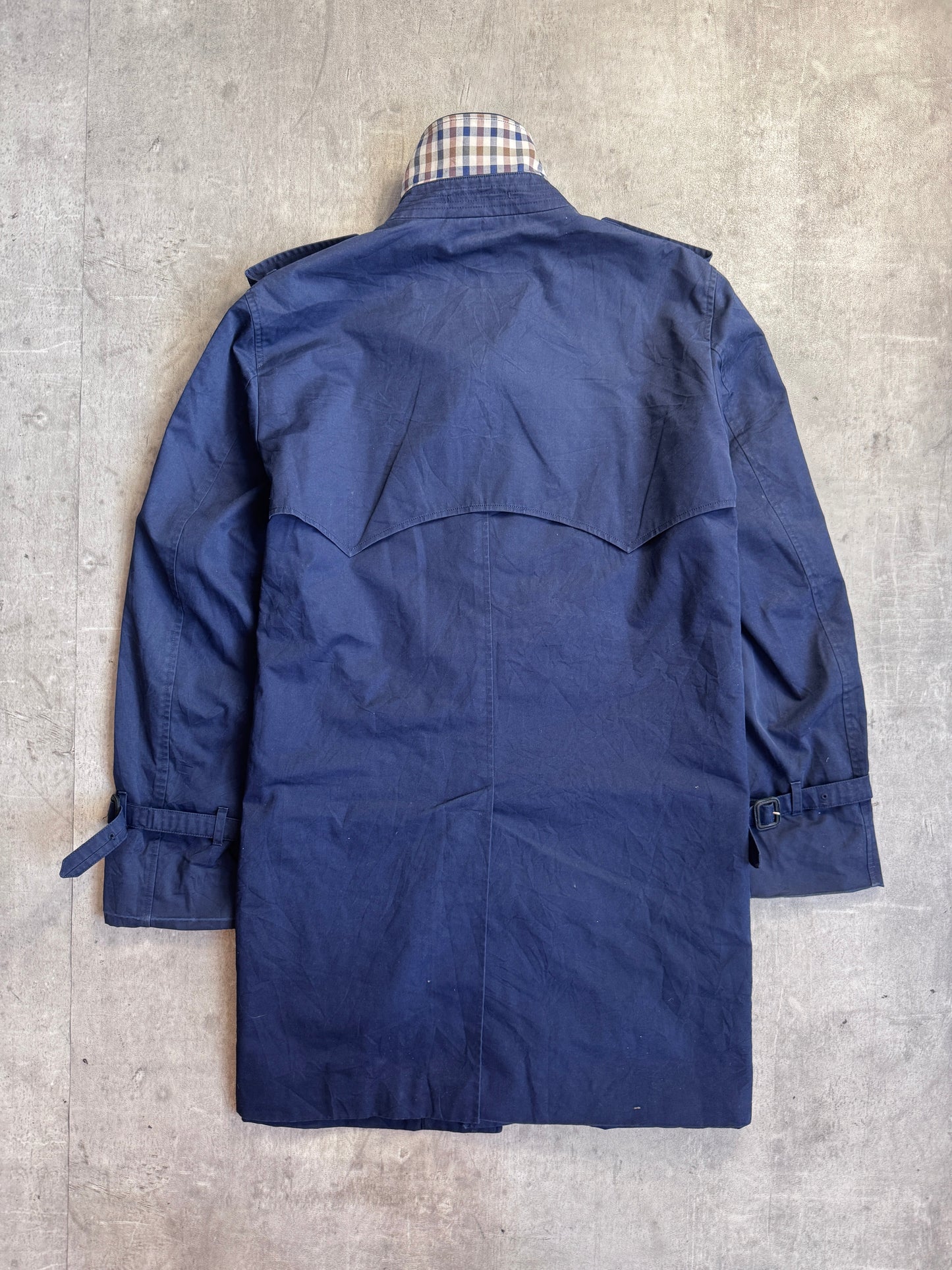 Aquascutum London Navy Gingham Lined Trench Coat