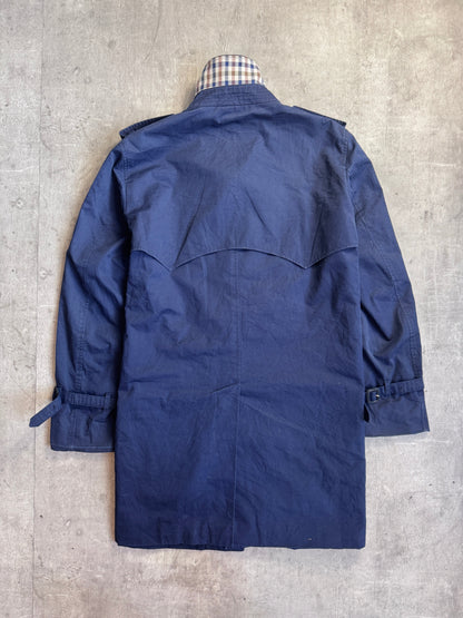 Aquascutum London Navy Gingham Lined Trench Coat
