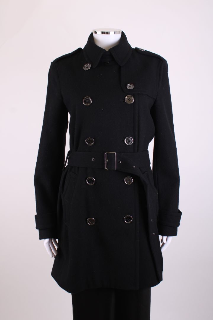 Burberry Brit Double Breasted Wool Trench Coat Black 10 | Medium, Black