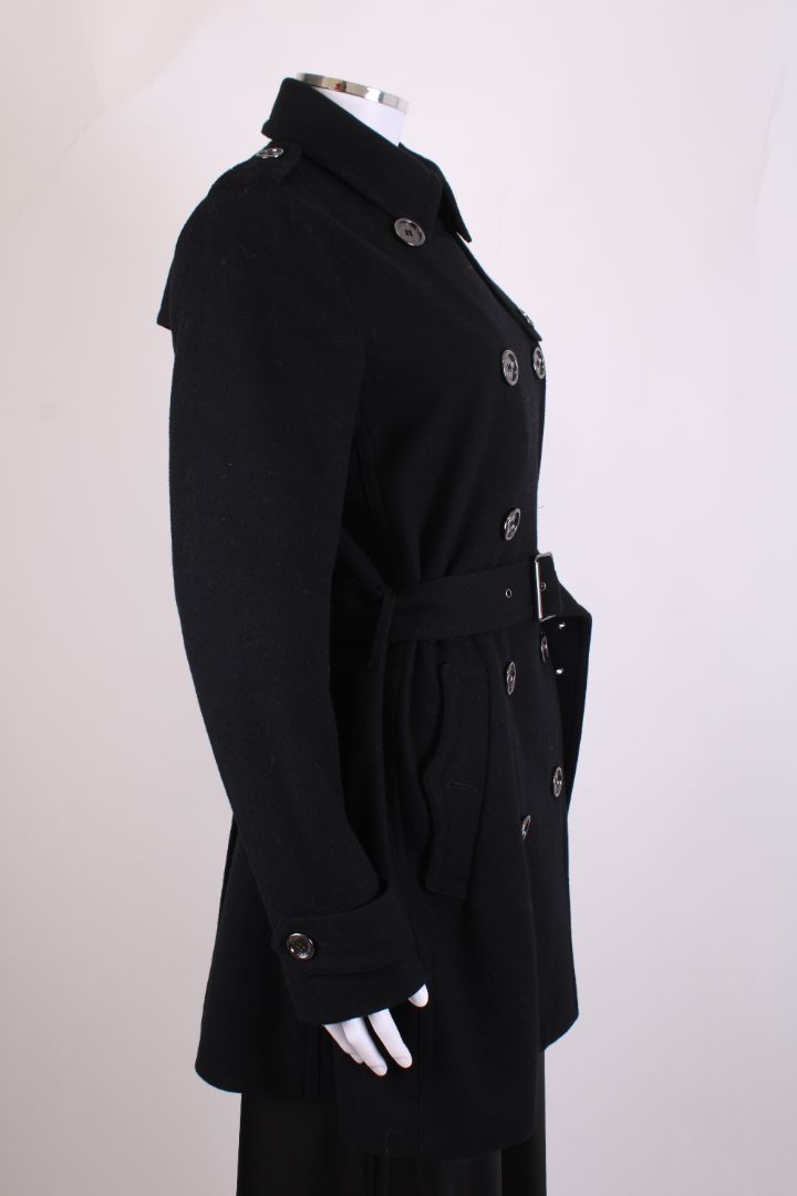 Burberry Brit Double Breasted Wool Trench Coat Black 10 | Medium, Black