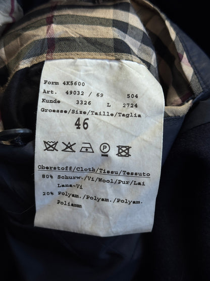 Burberry Navy Nova Check Double Breasted Pea Coat