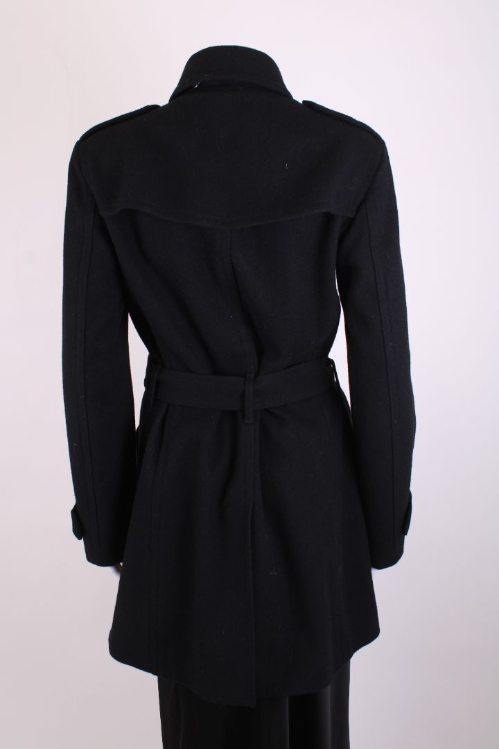 Burberry Brit Double Breasted Wool Trench Coat Black 10 | Medium, Black