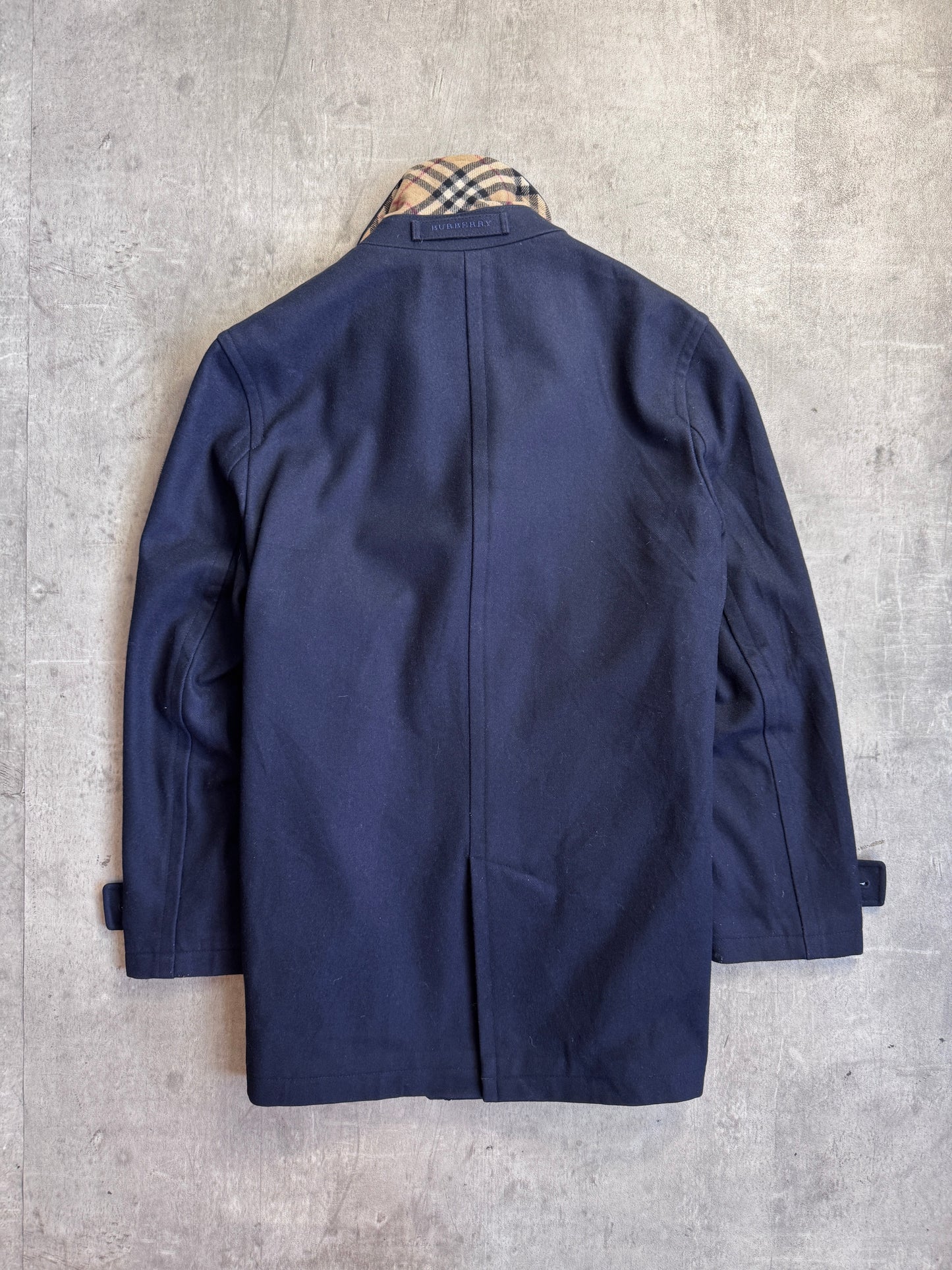 Burberry Navy Nova Check Double Breasted Pea Coat