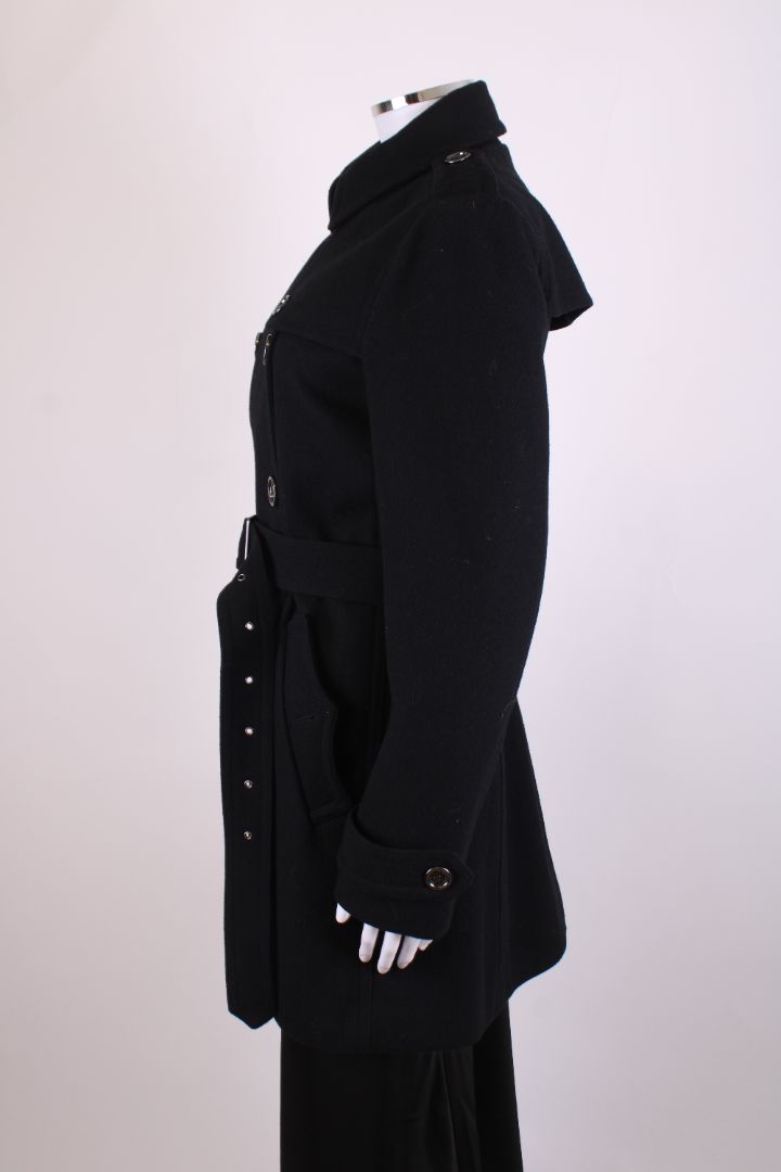Burberry Brit Double Breasted Wool Trench Coat Black 10 | Medium, Black