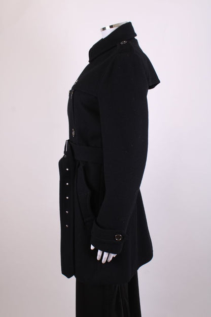 Burberry Brit Double Breasted Wool Trench Coat Black 10 | Medium, Black