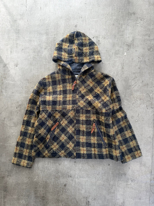 Hai Sporting Gear Issey Miyake Dark Check Sherpa Hooded Fleece Jacket | Medium, Multicoloured